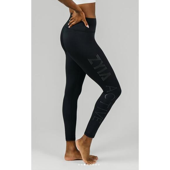 Zyia Leggings Womens Size 8-10 Black Vertex Light n Tight 7/8 Hi Rise Spellout - Picture 1 of 12